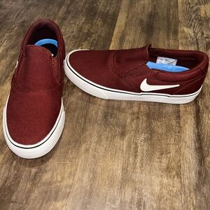 Nike Maroon Slip-On Shoes with White Swoosh
